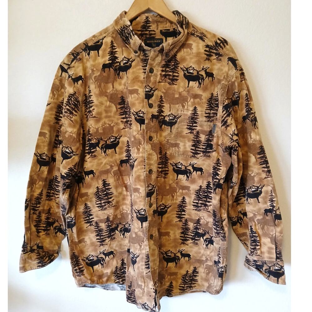 Woolrich Deer in Woods AOP Print Men's Button Down Shirt
